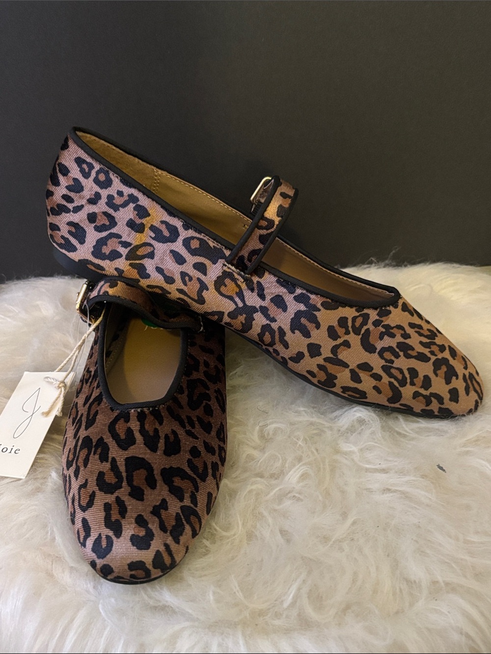 Joie Leopard Print Mary Jane Flats in Brown and Black